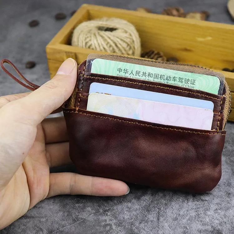 Vintage Brown Mens Leather Small Card Wallet Front Pocket Wallet Change Wallet for Men