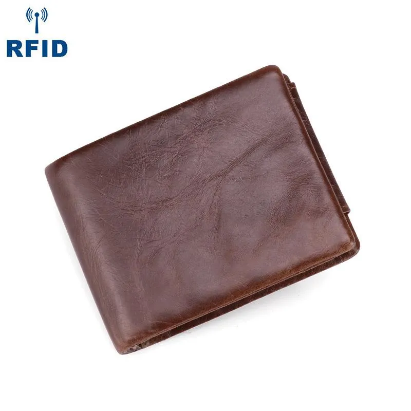 Vintage Brown Trifold Leather Men's Small Wallet RFID Black billfold Wallet For Men