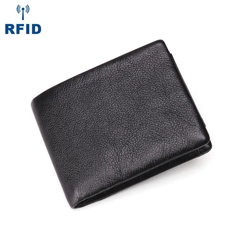 Vintage Brown Trifold Leather Men's Small Wallet RFID Black billfold Wallet For Men
