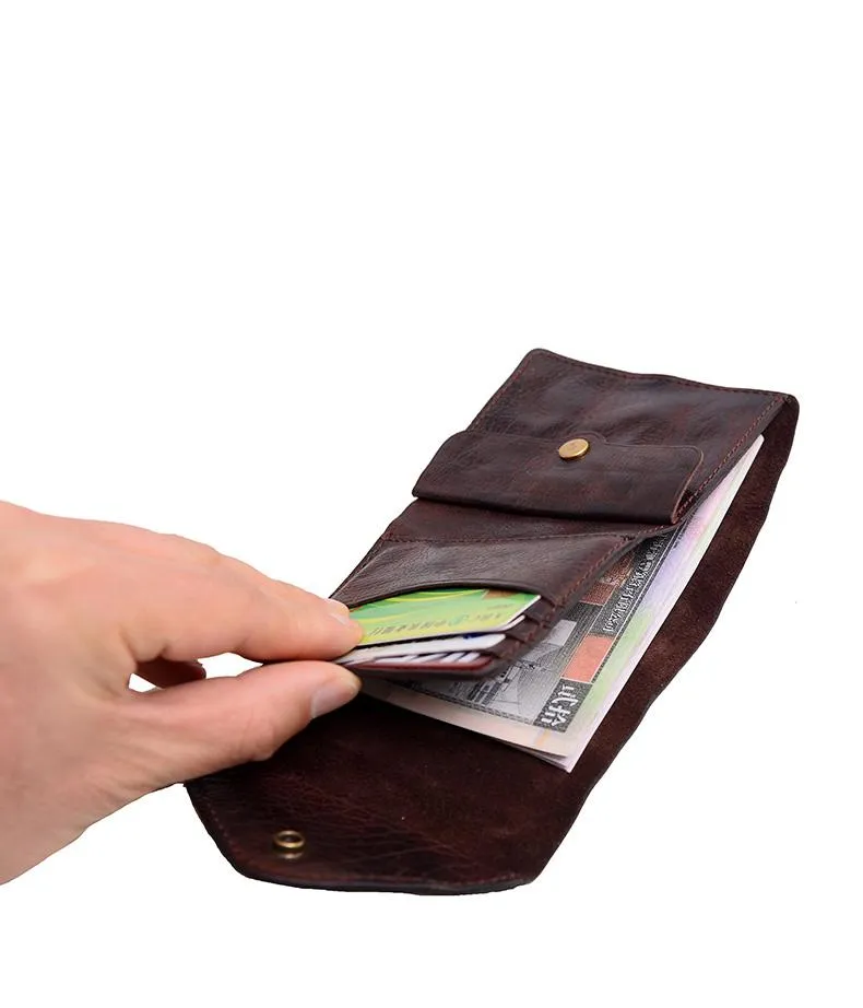 Vintage Coffee Leather Mens Envelope billfold Small Wallet Front Pocket Bifold billfold Wallet For Men