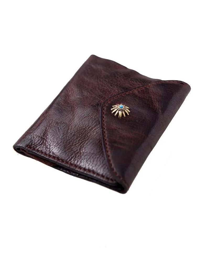 Vintage Coffee Leather Mens Envelope billfold Small Wallet Front Pocket Bifold billfold Wallet For Men