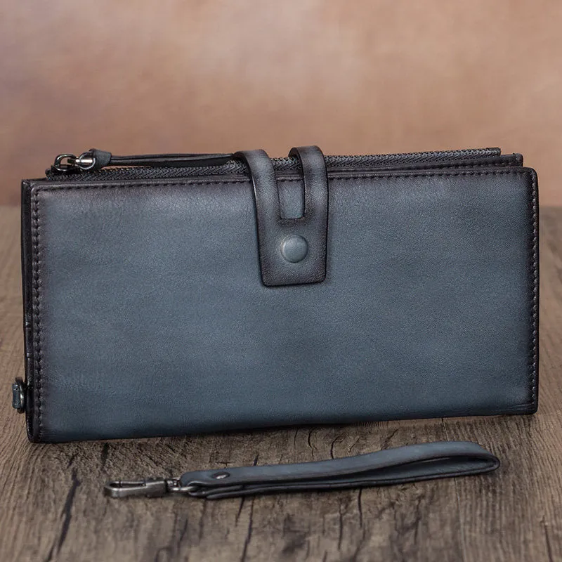 Vintage Coffee Leather Wristlet Wallet Womens Wallet Bifold Long Clutch Wallet for Women