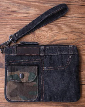 Vintage Denim Black Womens Envelope Bag Clutch Jean Wristlet Bag Hand Bag For Men