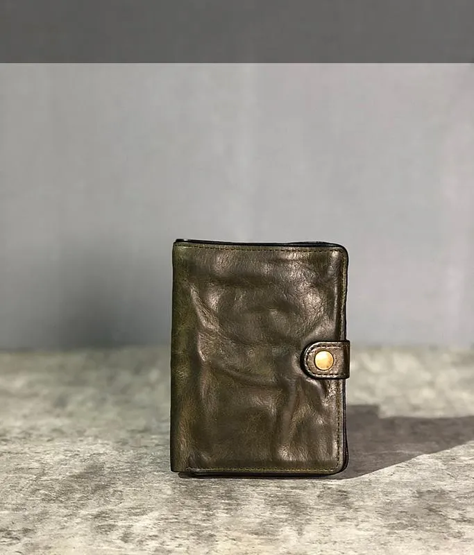 Vintage Handmade Black Leather Mens billfold Leather Wallet Men Tan Bifold Small Wallets for Men