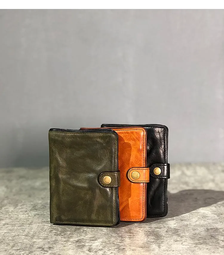 Vintage Handmade Black Leather Mens billfold Leather Wallet Men Tan Bifold Small Wallets for Men