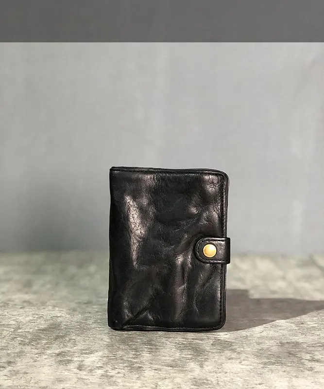 Vintage Handmade Black Leather Mens billfold Leather Wallet Men Tan Bifold Small Wallets for Men