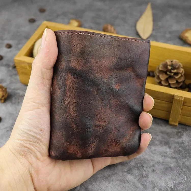 Vintage Handmade Red Mens Leather Bifold billfold Wallet Green Small Wallet for Men