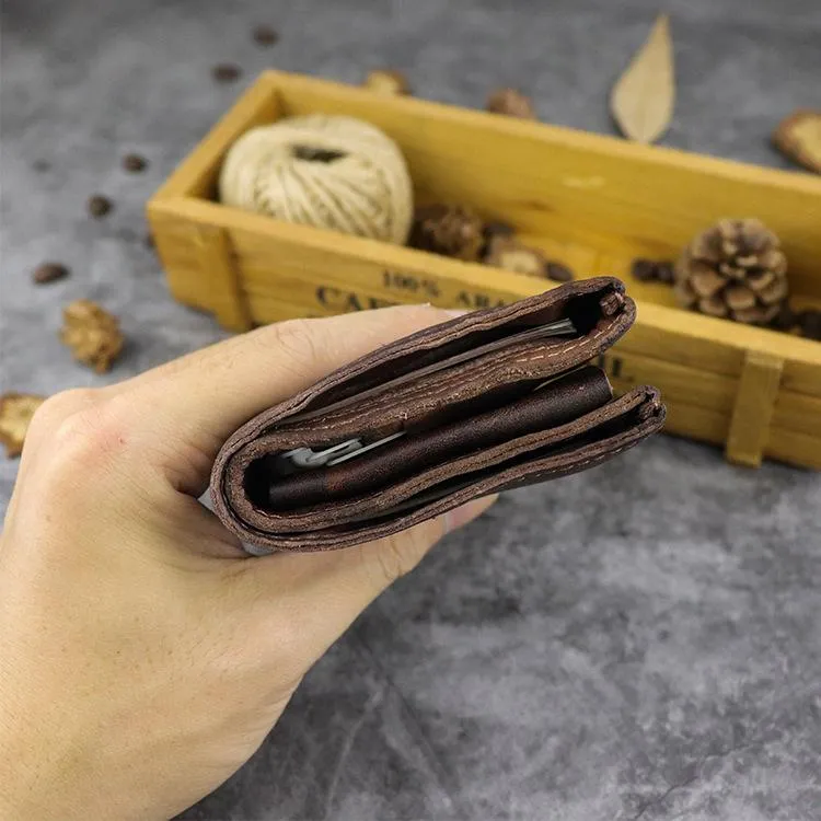 Vintage Handmade Red Mens Leather Bifold billfold Wallet Green Small Wallet for Men