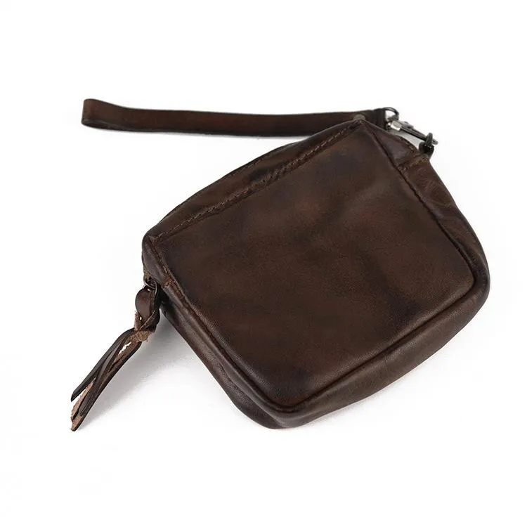 Vintage Leather Brown Men's Coin Wallet Black Wristlet Change Wallet Card Holder For Men