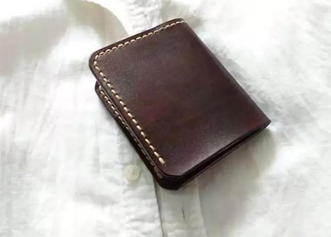 Vintage Leather Coffee Mens Small Wallet Leather billfold Bifold Wallets for Men