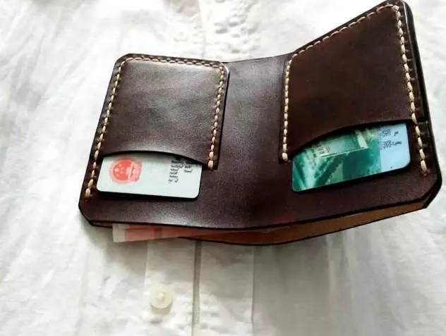 Vintage Leather Coffee Mens Small Wallet Leather billfold Bifold Wallets for Men