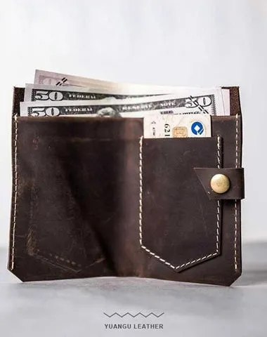 Vintage Leather Men Small Bifold Wallet billfold Wallet for Men