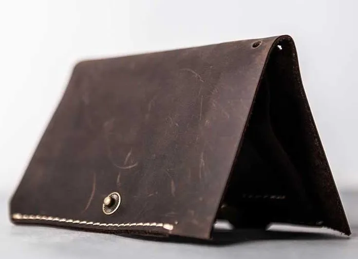 Vintage Leather Men Small Bifold Wallet billfold Wallet for Men