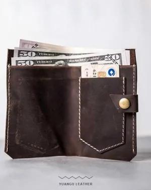Vintage Leather Men Small Bifold Wallet billfold Wallet for Men