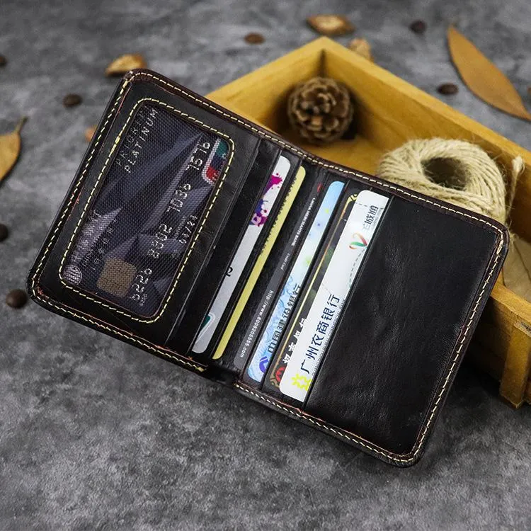 Vintage Leather Men's Bifold Small Wallet Front Pocket Wallet billfold Wallet For Men