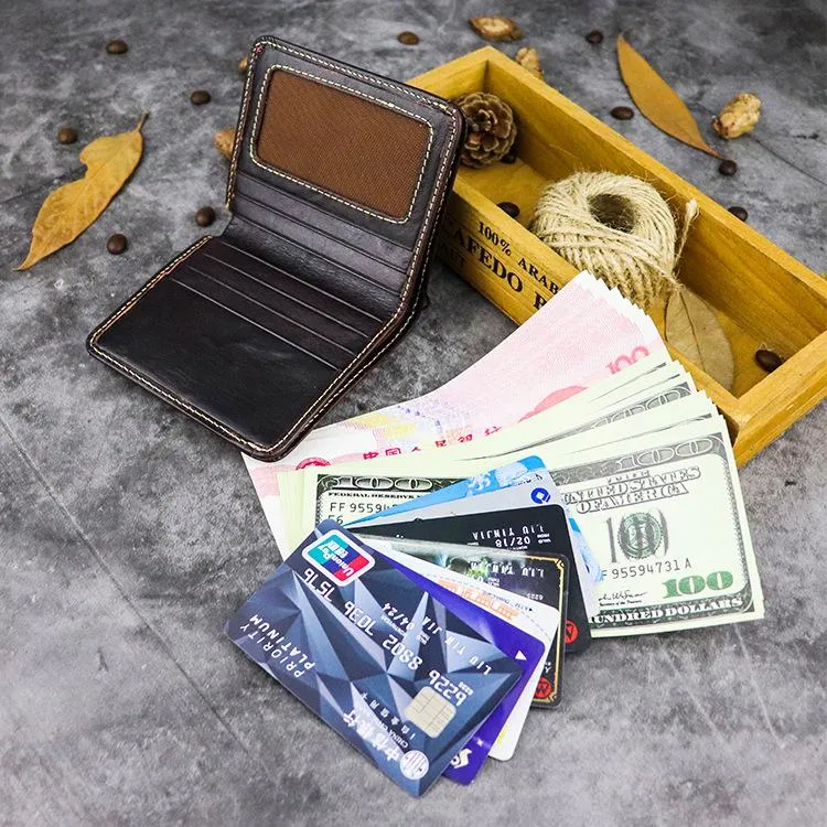 Vintage Leather Men's Bifold Small Wallet Front Pocket Wallet billfold Wallet For Men
