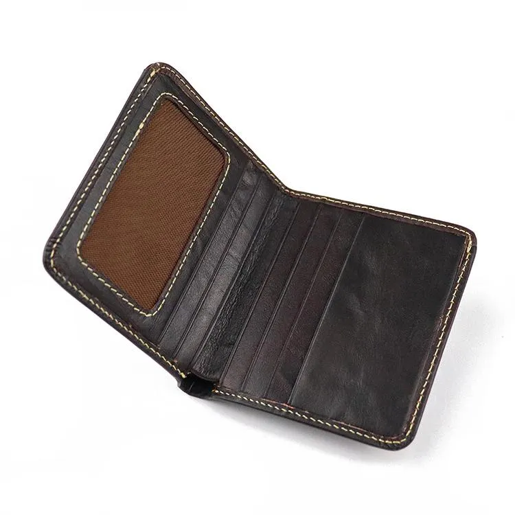 Vintage Leather Men's Bifold Small Wallet Front Pocket Wallet billfold Wallet For Men