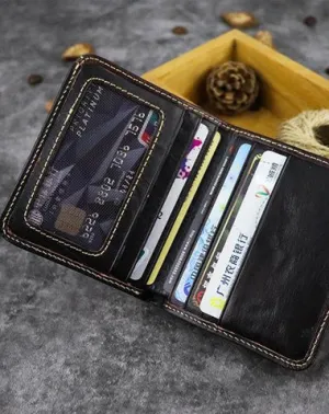 Vintage Leather Men's Bifold Small Wallet Front Pocket Wallet billfold Wallet For Men