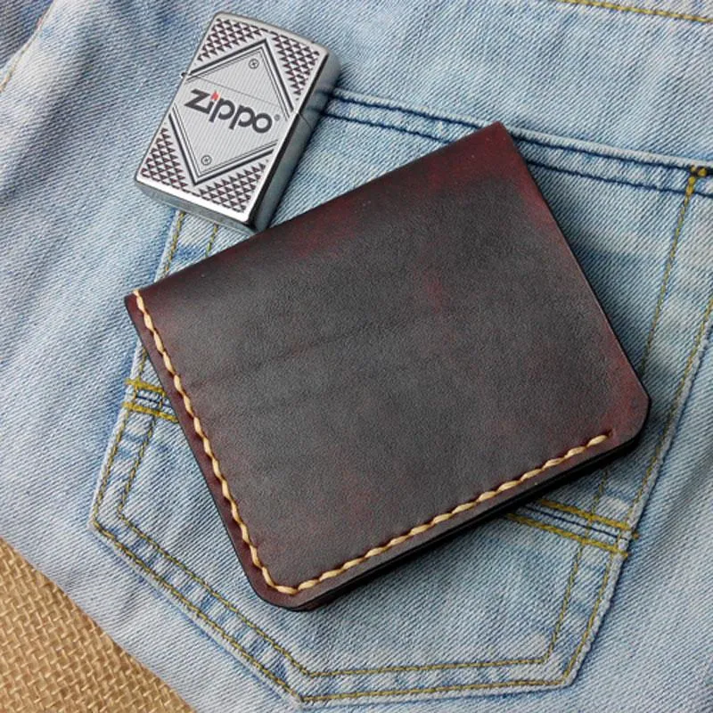 Vintage Leather Mens Bifold Small Wallet Leather Small Wallets billfold Wallet for Men