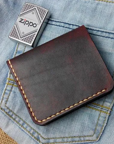 Vintage Leather Mens Bifold Small Wallet Leather Small Wallets billfold Wallet for Men