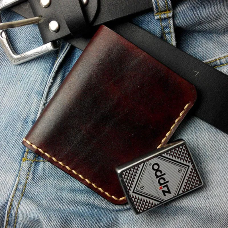 Vintage Leather Mens Bifold Small Wallet Leather Small Wallets billfold Wallet for Men