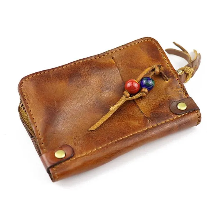 Vintage Leather Men's billfold Small Wallet Brown Key Wallet Card Wallet For Men