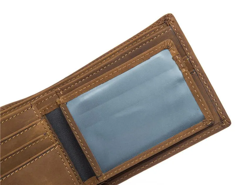 Vintage Leather Mens Slim Small Wallet billfold Bifold Wallet Front Pocket Wallet Driving License Wallet for Men