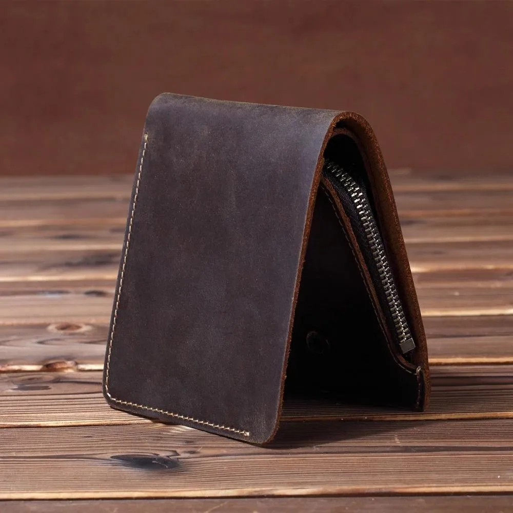 Vintage Leather Mens Small Bifold Wallet billfold Wallet Front Pocket Wallets for Men