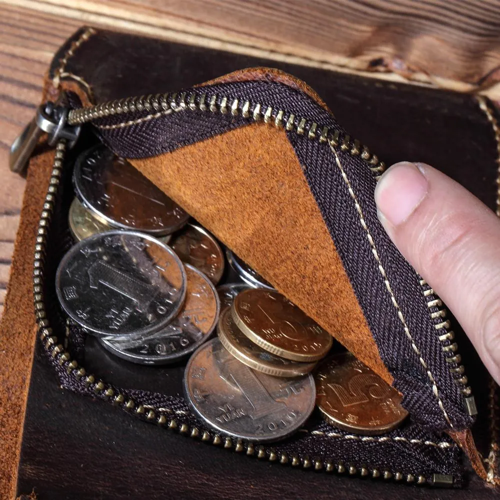 Vintage Leather Mens Small Bifold Wallet billfold Wallet Front Pocket Wallets for Men
