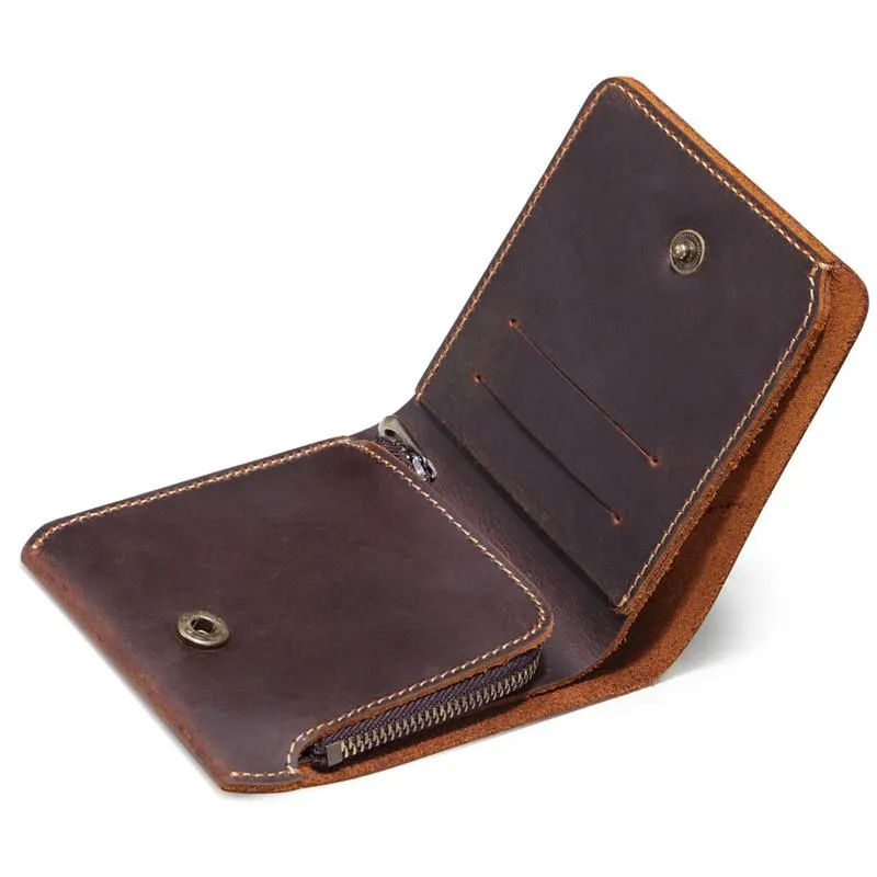 Vintage Leather Mens Small Bifold Wallet billfold Wallet Front Pocket Wallets for Men