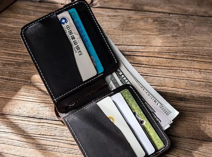 Vintage Leather Mens Small Wallet Bifold billfold Wallet for Men