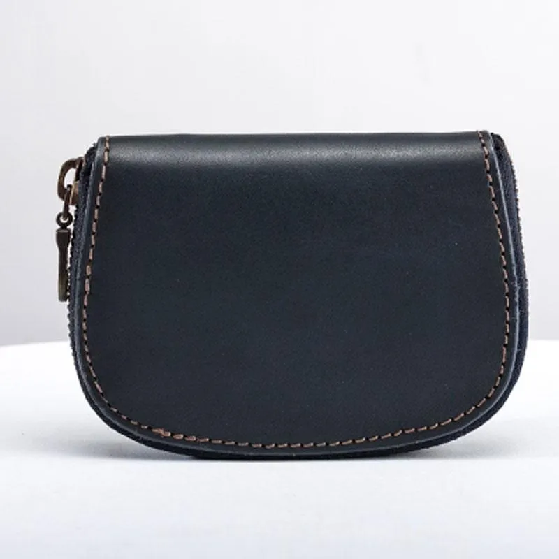 Vintage Leather Mens Small Wallet Zipper Card billfold Coin Wallet for Men