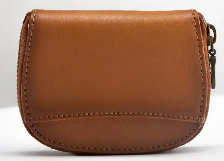 Vintage Leather Mens Small Wallet Zipper Card billfold Coin Wallet for Men