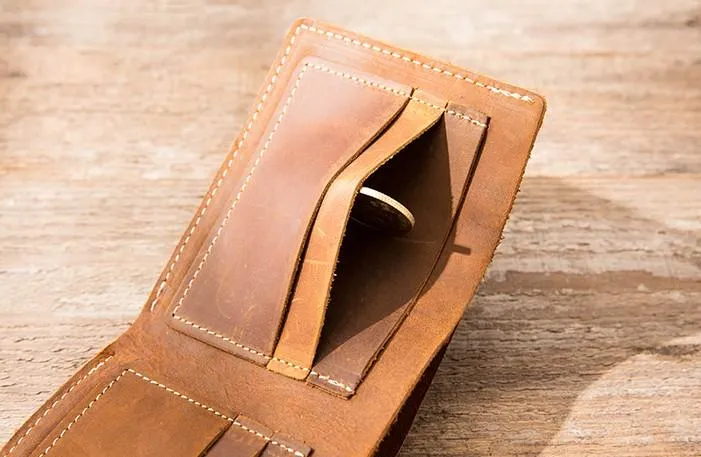 Vintage Leather Mens Small Wallets Bifold Slim billfold Front Pocket Wallet for Men