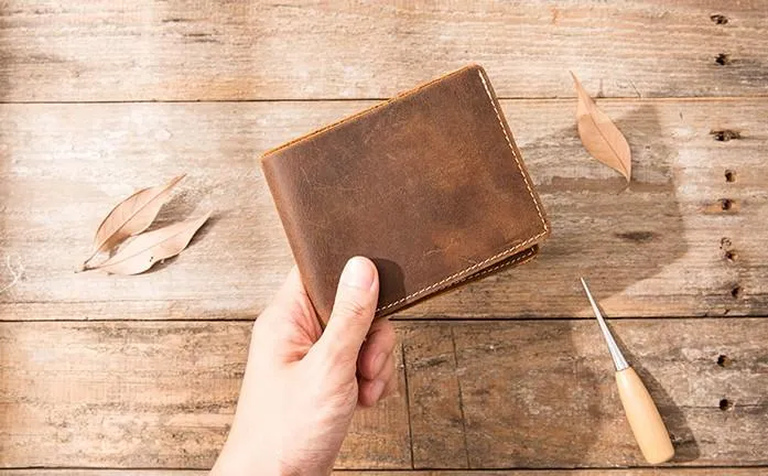 Vintage Leather Mens Small Wallets Bifold Slim billfold Front Pocket Wallet for Men