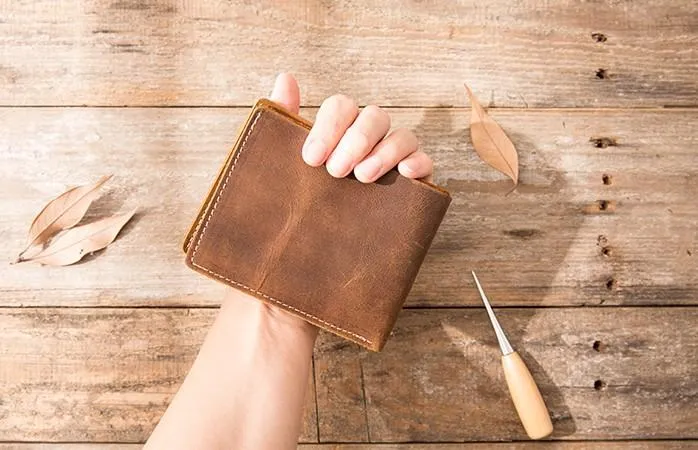 Vintage Leather Mens Small Wallets Bifold Slim billfold Front Pocket Wallet for Men