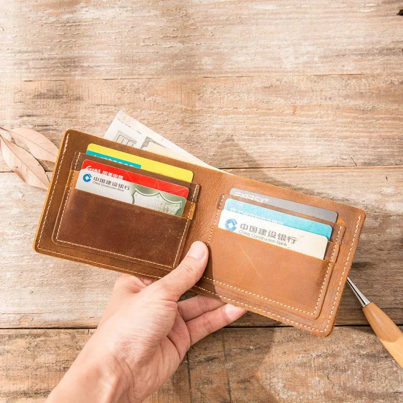 Vintage Leather Mens Small Wallets Bifold Slim billfold Front Pocket Wallet for Men