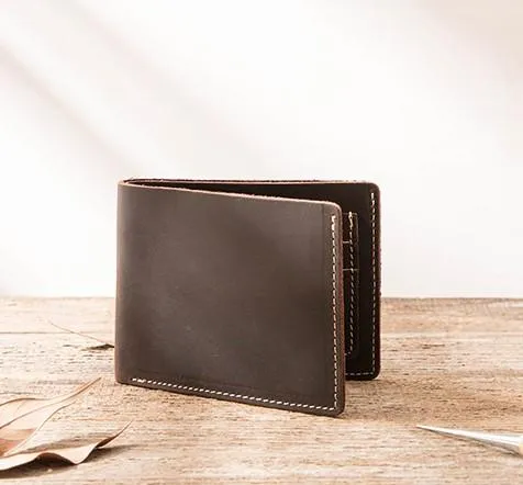 Vintage Leather Mens Small Wallets Bifold Slim billfold Front Pocket Wallet for Men