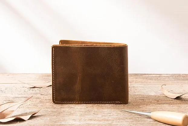 Vintage Leather Mens Small Wallets Bifold Slim billfold Front Pocket Wallet for Men