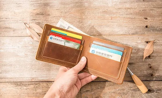 Vintage Leather Mens Small Wallets Bifold Slim billfold Front Pocket Wallet for Men