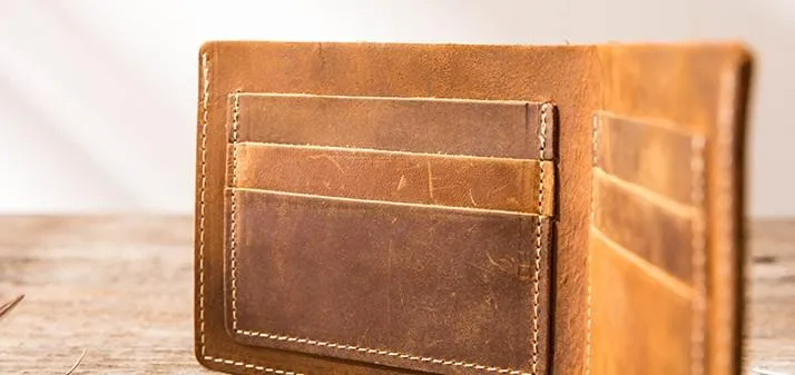 Vintage Leather Mens Small Wallets Bifold Slim billfold Front Pocket Wallet for Men