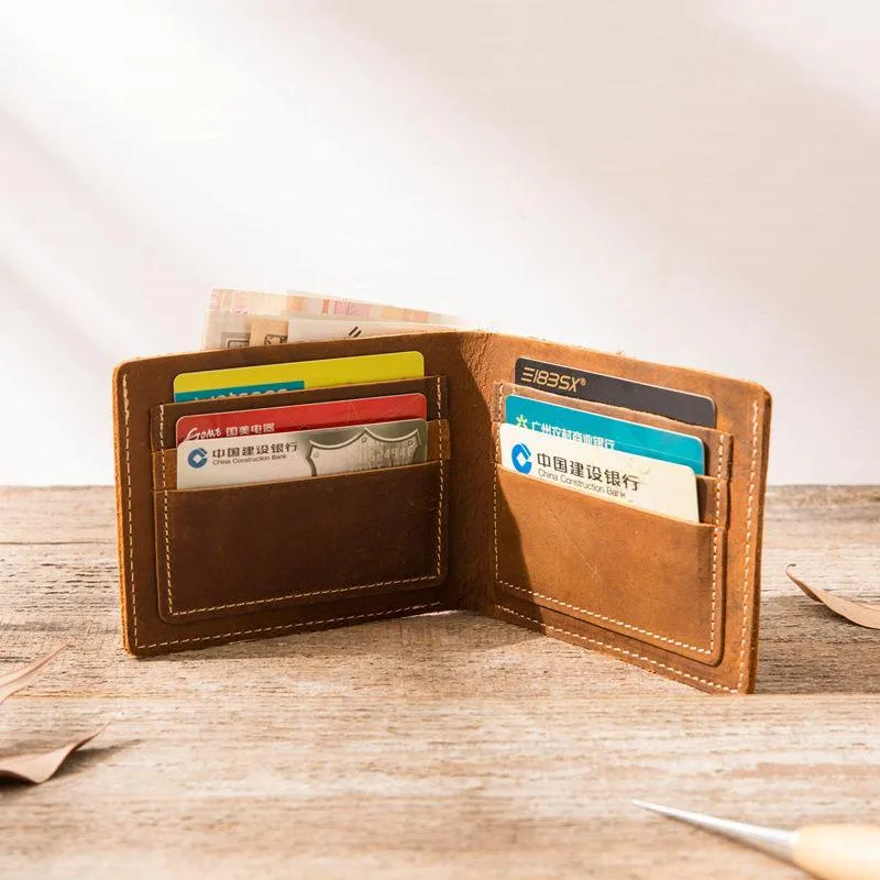 Vintage Leather Mens Small Wallets Bifold Slim billfold Front Pocket Wallet for Men