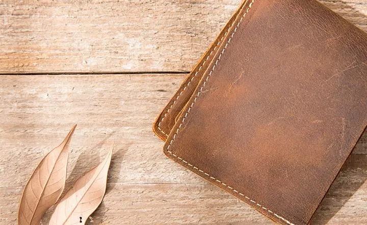 Vintage Leather Mens Small Wallets Bifold Slim billfold Front Pocket Wallet for Men