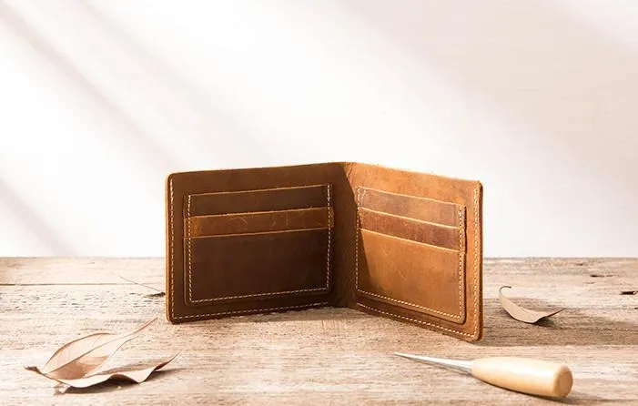 Vintage Leather Mens Small Wallets Bifold Slim billfold Front Pocket Wallet for Men