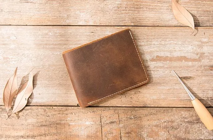 Vintage Leather Mens Small Wallets Bifold Slim billfold Front Pocket Wallet for Men