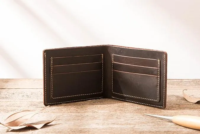 Vintage Leather Mens Small Wallets Bifold Slim billfold Front Pocket Wallet for Men