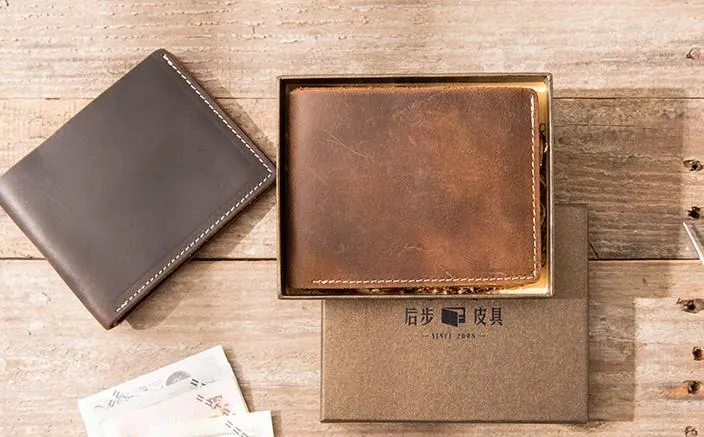 Vintage Leather Mens Small Wallets Bifold Slim billfold Front Pocket Wallet for Men