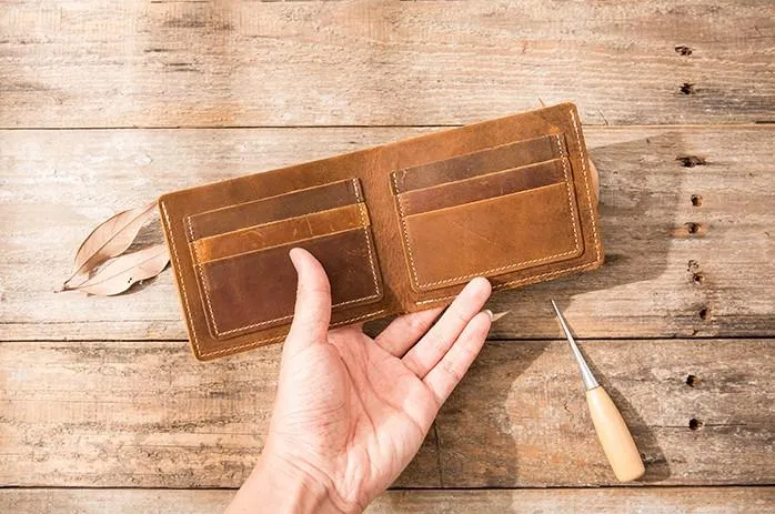 Vintage Leather Mens Small Wallets Bifold Slim billfold Front Pocket Wallet for Men