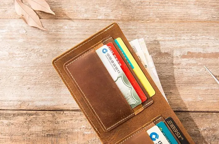 Vintage Leather Mens Small Wallets Bifold Slim billfold Front Pocket Wallet for Men