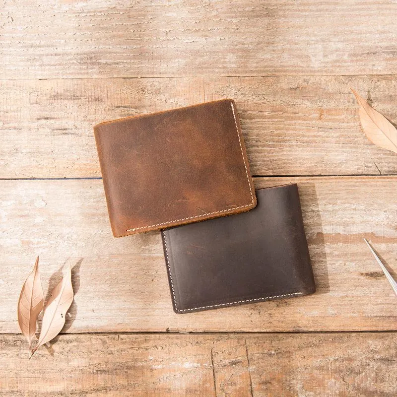 Vintage Leather Mens Small Wallets Bifold Slim billfold Front Pocket Wallet for Men